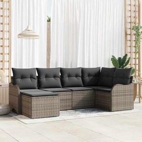 Conjunto de Sofá de Jardim vidaXL com Almofadas Cinza Vime PE de 6 Peças