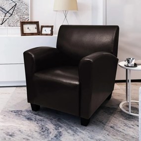 Poltrona couro artificial castanho-escuro