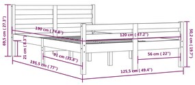 Estrutura de cama pequena casal 120x190 cm pinho maciço