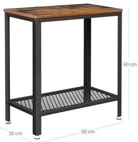 Mesa de apoio de estilo industrial com prateleira 60 x 30 x 60 cm Castanho Vintage-preto