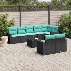vidaXL 9 pcs conjunto de sofás p/ jardim c/ almofadões vime PE preto