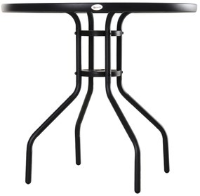 Outsunny Mesa de Jardim Redonda Mesa Sala de Jantar de Cristal Temperado com Orifício para Chapéu de Sol Estrutura Metálica para Pátio Terraço Exterior Ø80x72cm Preto