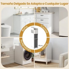Armário de casa de banho em plástico com 4 prateleiras 43 x 18 x 88 cm, organizador de base estreita de 18 cm, com 2 gavetas e caixa para lenços, bran