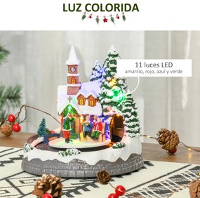 HOMCOM Aldeia de Natal com Luzes LED Trem Giratório e Música Decoração de Natal 19,3x17,9x20,2cm Multicor