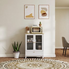 Aparador Sala de Estar com 2 Portas de Vidro Temperado Gaveta e Prateleira Ajustável 68x35x85 cm Branco