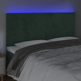 Cabeceira de cama c/ LED veludo 200x5x118/128 cm verde-escuro