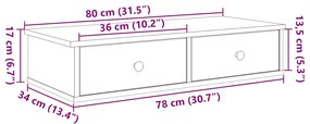 Prateleira parede c/ gavetas 80x34x17 cm deriv. madeira branco