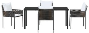 Conjunto de Jantar de Jardim de 5 Peças com Almofadas Marrom em Rattan
