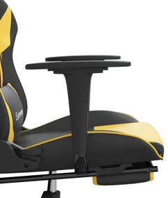 Cadeira gaming c/ apoio pés couro artificial preto e dourado