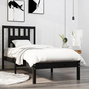 Estrutura cama pequena solteiro 75x190 cm madeira maciça preto