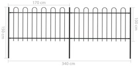 Cerca de jardim com topo em aros 3,4x1 m aço preto