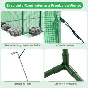 Mini estufa portátil com cobertura PE Estrutura metálica Porta de enrolar com fecho de correr Ecrã de camada dupla 200 x 77 x 169 cm verde