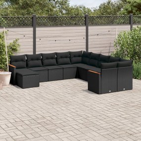 11 pcs conjunto sofás de jardim c/ almofadões vime PE preto