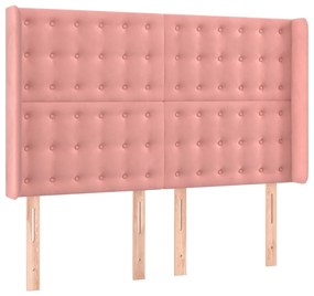 Cabeceira de cama c/ luzes LED veludo 147x16x118/128 cm rosa