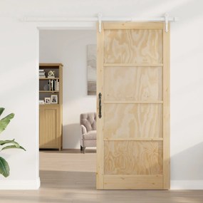 Porta Deslizante vidaXL com Conjunto de Ferragens 93x211 cm Madeira Só