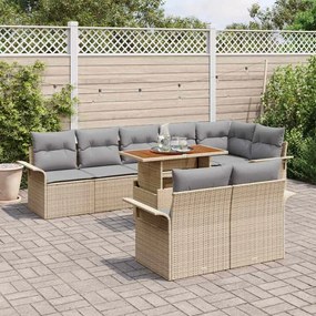 Conjunto de Jantar de Jardim 9 Peças com Almofadas em Rattan Poliéster