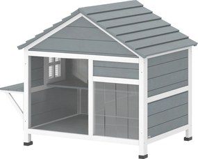 Casinha para gatos de exterior com teto abrível, janela panorâmica, porta de lâminas e plataforma de descanso, 101 x 72,5 x 81 cm, cinzenta