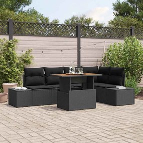 vidaXL Conjunto de Jantar de Jardim de 6 Peças com Almofadas em Rattan Polido Preto