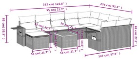 11 pcs conjunto sofás de jardim c/ almofadões vime PE cinzento