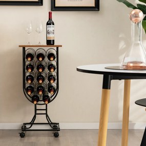 Garrafeira para 14 garrafas de vinho com rodas amovíveis e bloqueáveis 38 x 30 x 82 cm Castanho e preto