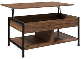 HOMCOM Mesa de Centro Elevável Mesa de Sala Compartimento Oculto 2 Prateleiras Inferiores 100x80x60 cm Marrom Rústico Preto | Aosom Portugal