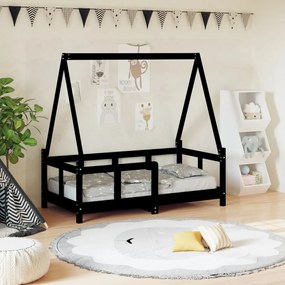 vidaXL Estrutura de cama infantil 70x140 cm pinho maciço preto