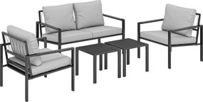 Outsunny Conjunto de Móveis de Jardim para 4 Pessoas, à prova de intempéries, Conjunto para Varanda com Sofá 2 lugares, Poltronas, Almofadas, Mesa Lateral Cinza Claro | Aosom Portugal