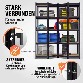 Estante em aço galvanizado para cargas pesadas até 875 kg, 180 x 70 x 40 cm Preto