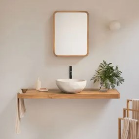 Conjunto De Móvel De Casa De Banho 130x45 Cm Suspenso Em Madeira De Teca Neill Madeira De Teca & Preto Mate ↑30 Cm Com Válvula De Escoamento Sem Trans