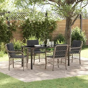 vidaXL Conjunto de Jantar de Jardim 5 Peças com Almofadas Cinza Claro Vime PE