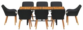Conjunto de Jantar de Jardim 9 Peças Preto Rattan Sintético