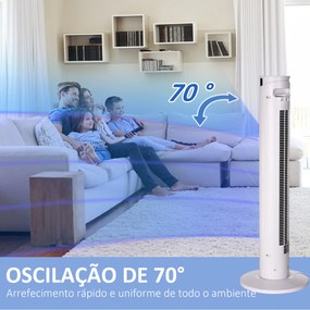 HOMCOM Ventoinha de Coluna Oscilante 45 W com Controlo Remoto Temporizador de 12h 3 Velocidades 3 Modos Ecrã LED e Alça de Transporte para Dormitório Ø31,5x93 cm Branco