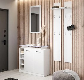 Conjunto de Entrada Setúbal – Branco Brilhante – Móvel, Espelho e Cabi