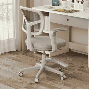 Cadeira de escritório para crianças com apoios de braços, apoio para os pés e rodas universais com altura ajustável 57 x 55 x 80-91 cm Cinza