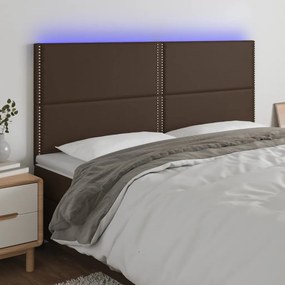 vidaXL Cabeceira cama c/ LED couro artif. 160x5x118/128 cm castanho