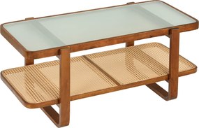 Mesa de Centro Retangular, 105 x 50,5 x 45 cm, Tampo de Vidro Temperado, castanho