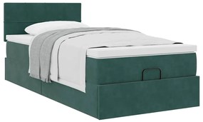 Estrutura de cama otomana colchão 90x200 cm veludo verde escuro