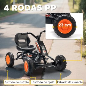 Kart a Pedais Go-Kart com Rodas PP Estrutura de Aço Carga 30 kg para Crianças 2-5 Anos 84x54x56 cm Preto