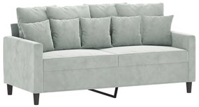2 pcs conjunto de sofás com almofadões veludo cinzento-claro