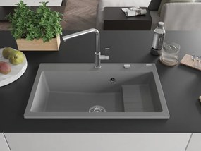 Mexen Omar lava-louça de granito de 1 cuba 800 x 480 mm, cinza, sifão cromado - 6520801005-71