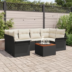 Conjunto de Sofás de Jardim vidaXL de 7 Peças com Almofadas Preto Poli
