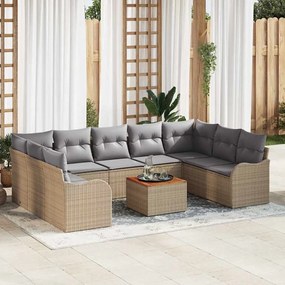 Conjunto de Sofás de Jardim vidaXL com 10 Peças com Almofadas Bege em Rattan Poliéster Acácia