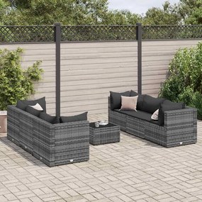 vidaXL 7 pcs conjunto lounge de jardim c/ almofadões vime PE cinzento