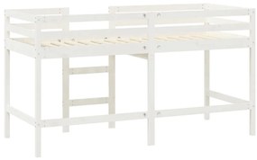 Cama alta p/ criança c/ escada 90x200 cm pinho maciço branco