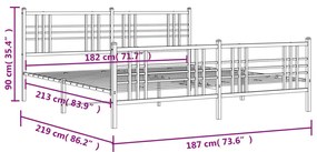 Estrutura de cama com cabeceira e pés 183x213 cm metal preto