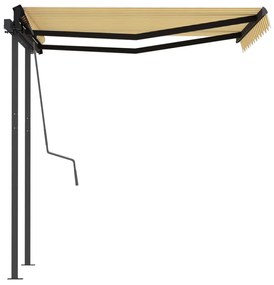 Toldo retrátil automático com postes 3x2,5 m amarelo e branco