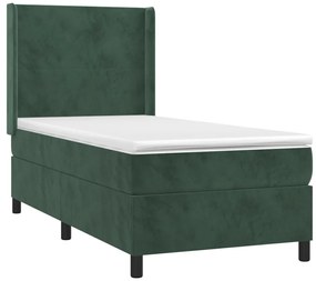 Cama com molas/colchão 100x200 cm veludo verde-escuro