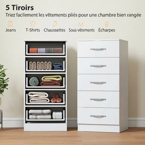 Cómoda de 5 Gavetas, 40 x 35 x 85 cm, Formato Estreito, Branco