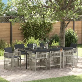 vidaXL Conjunto de Jantar para Jardim com Almofadas Cinzento Claro Rattan Sintético