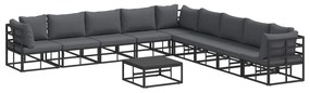 vidaXL Conjunto de Sofá de Jardim com almofada 10 pcs Preto Alumínio